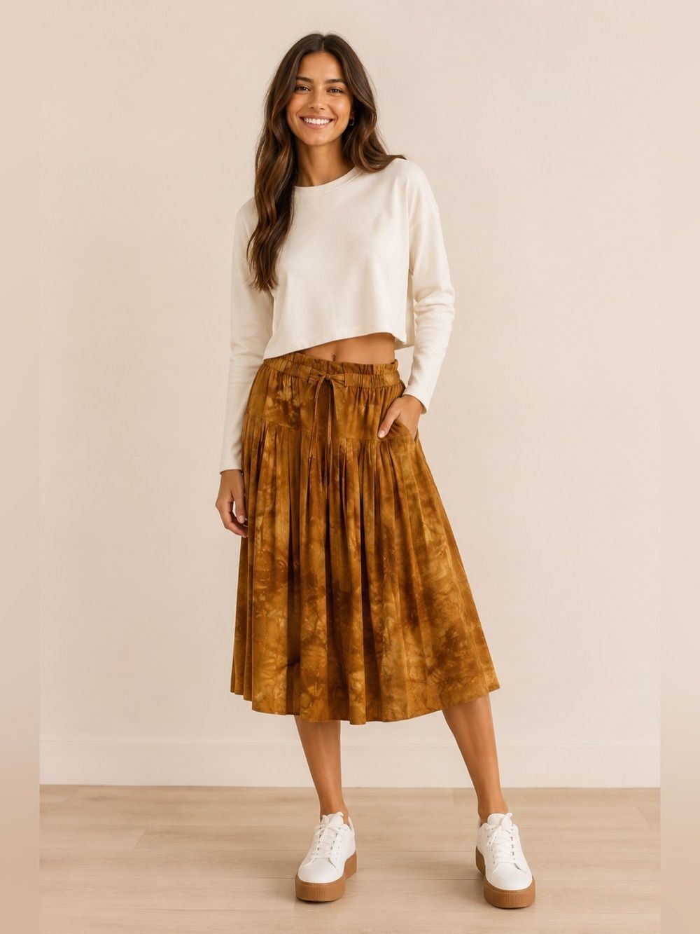 Madewell Tie-dye Pleated Tie Front Midi Skirt NWOT